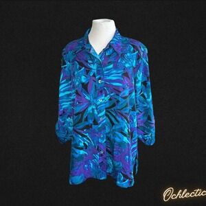 Rollstone Studio blue and purple floral button-up shirt